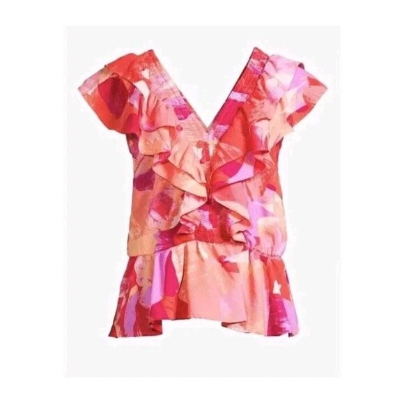 Sofia Jeans By Sofia Vergara Women's Short Sleeve Smocked Ruffle Top Size S - Picture 4 of 10